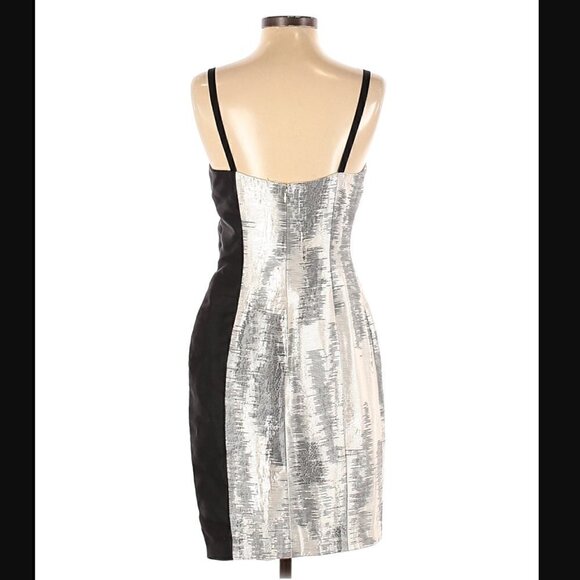 Bibhu Mohapatra Mini Dress 4 Two Face Jacquard Silver Black Luxury Cocktail Silk - Picture 14 of 16
